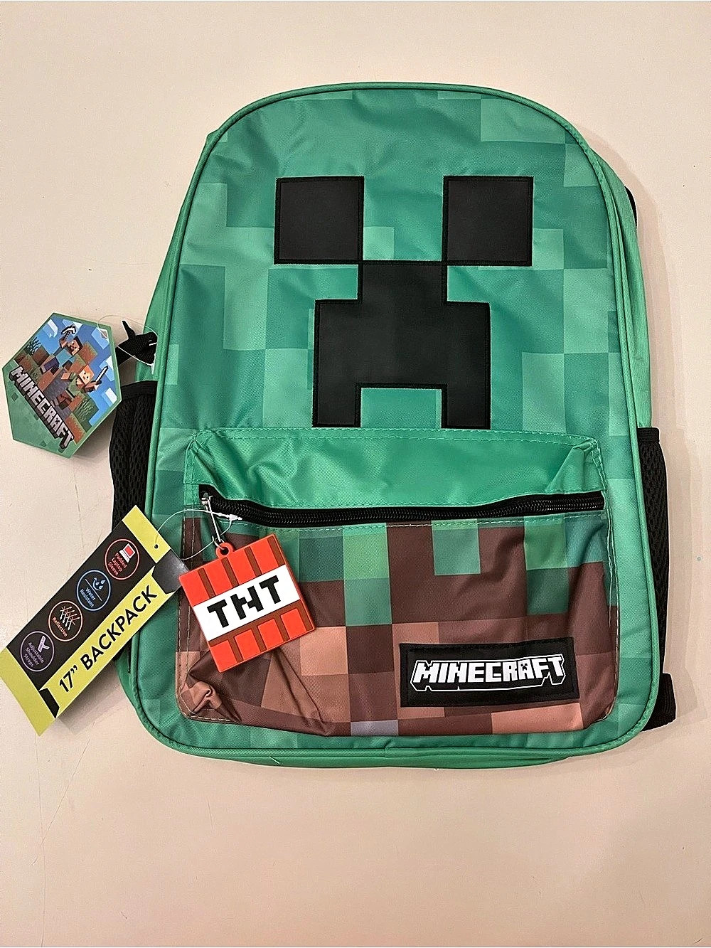 Minecraft Creeper & TNT 17" Backpack -Inch Backpack Green & Black